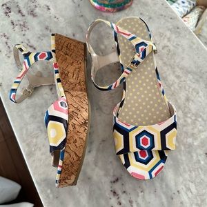 Boden Geometric Cork Wedges Sandals sz: 9 1/2US